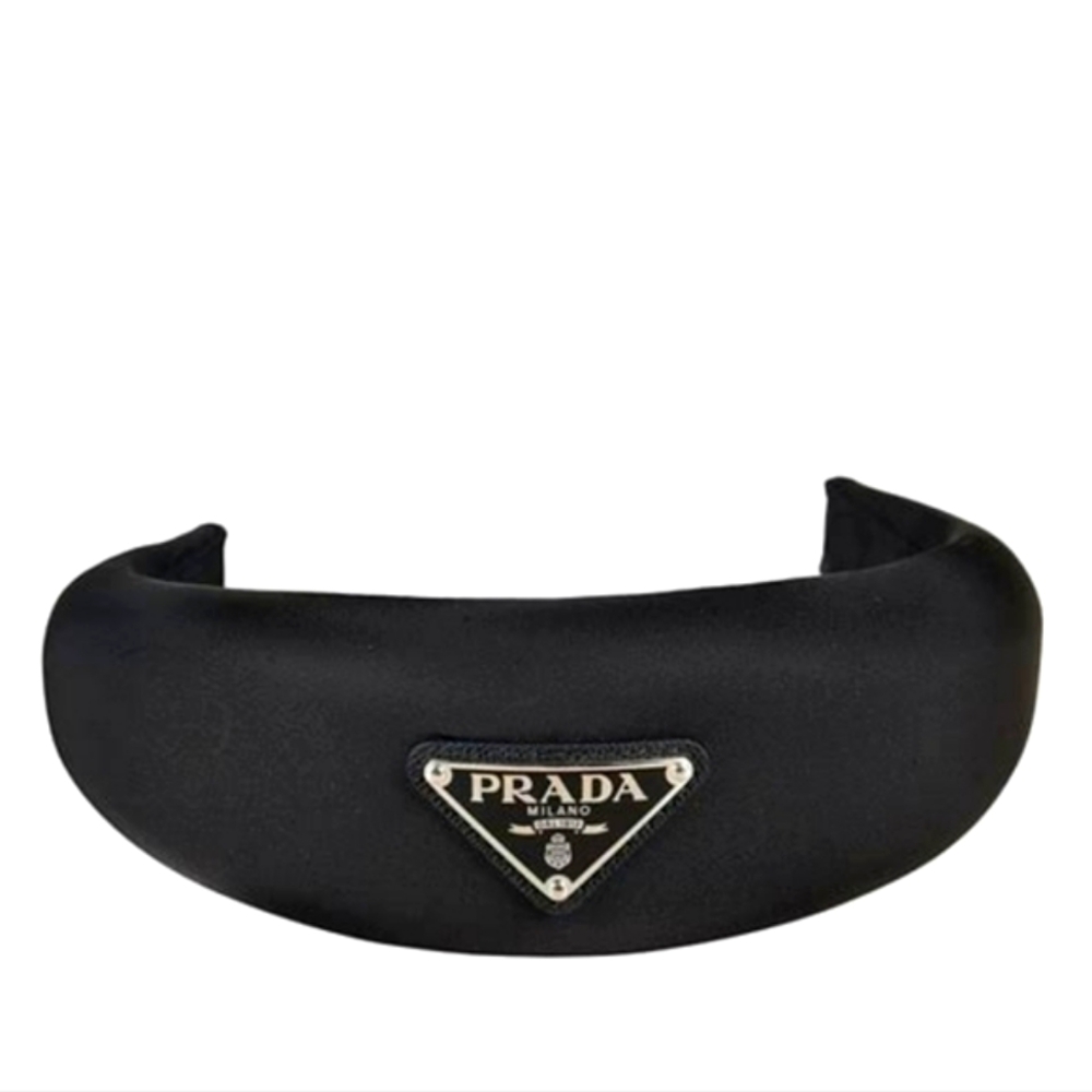 Prada Black Padded Headband with Triangle Logo